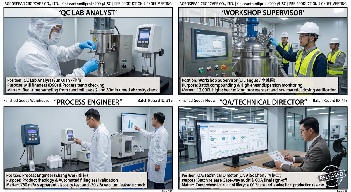 Four-party meeting roles and responsibilities for agrochemical production control