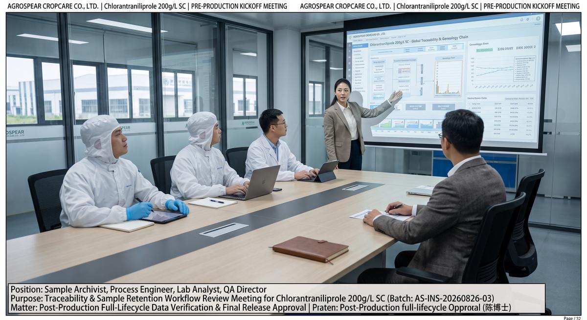 Pre-production coordination meeting for an agrochemical manufacturing project